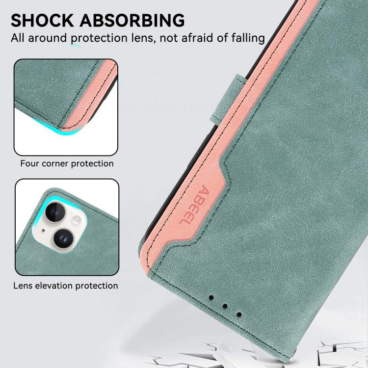 For iPhone 16e ABEEL Color Block Magnetic RFID Leather Phone Case(Cyan-Pink) - iPhone 16e Cases by PMC TechLife | Online Shopping South Africa | PMC TechLife | Buy Now Pay Later Mobicred