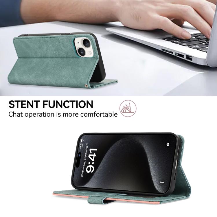 For iPhone 16e ABEEL Color Block Magnetic RFID Leather Phone Case(Cyan-Pink) - iPhone 16e Cases by PMC TechLife | Online Shopping South Africa | PMC TechLife | Buy Now Pay Later Mobicred