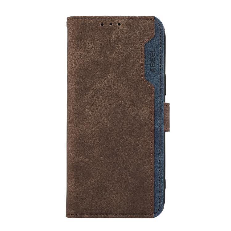 For iPhone 16e ABEEL Color Block Magnetic RFID Leather Phone Case(Brown-Blue) - iPhone 16e Cases by PMC TechLife | Online Shopping South Africa | PMC TechLife | Buy Now Pay Later Mobicred