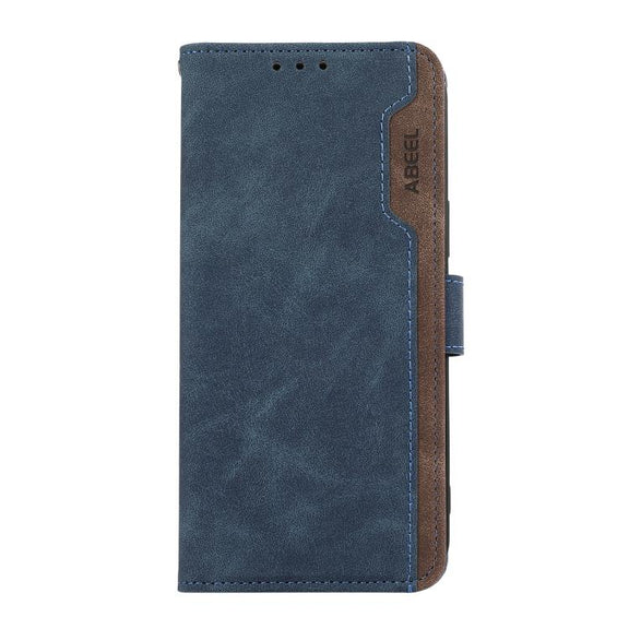 For iPhone 17 ABEEL Color Block Magnetic RFID Leather Phone Case(Blue-Brown)