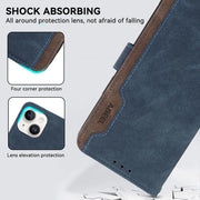 For iPhone 17 ABEEL Color Block Magnetic RFID Leather Phone Case(Blue-Brown)