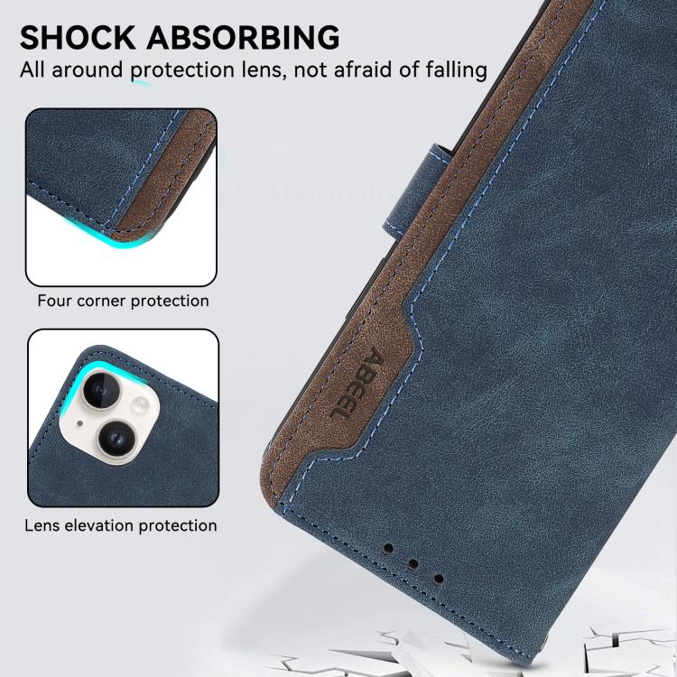For iPhone 17 ABEEL Color Block Magnetic RFID Leather Phone Case(Blue-Brown)