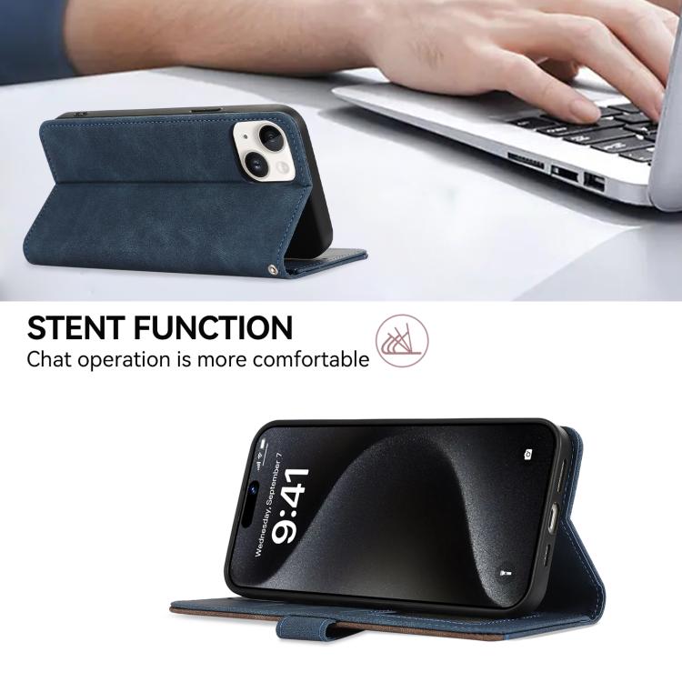 For iPhone 17 ABEEL Color Block Magnetic RFID Leather Phone Case(Blue-Brown)