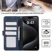 For iPhone 17 ABEEL Color Block Magnetic RFID Leather Phone Case(Blue-Brown)