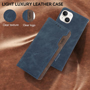 For iPhone 17 ABEEL Color Block Magnetic RFID Leather Phone Case(Blue-Brown)