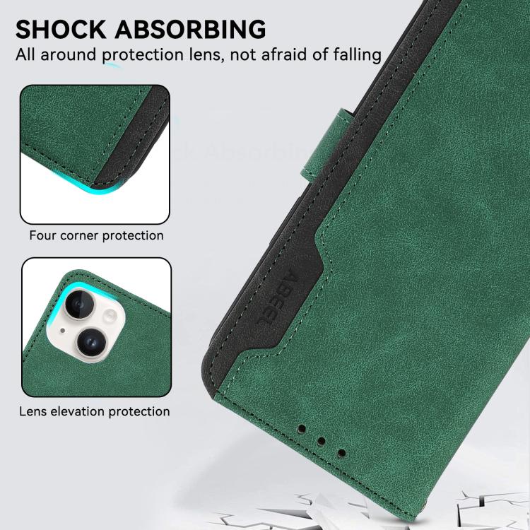 For iPhone 17 ABEEL Color Block Magnetic RFID Leather Phone Case(Green-Black)
