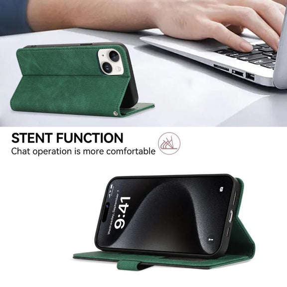 For iPhone 17 ABEEL Color Block Magnetic RFID Leather Phone Case(Green-Black)
