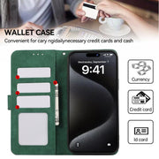 For iPhone 17 ABEEL Color Block Magnetic RFID Leather Phone Case(Green-Black)
