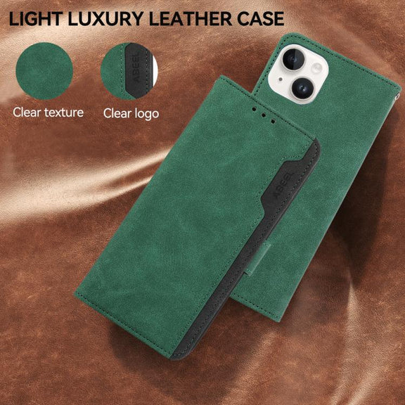 For iPhone 17 ABEEL Color Block Magnetic RFID Leather Phone Case(Green-Black)