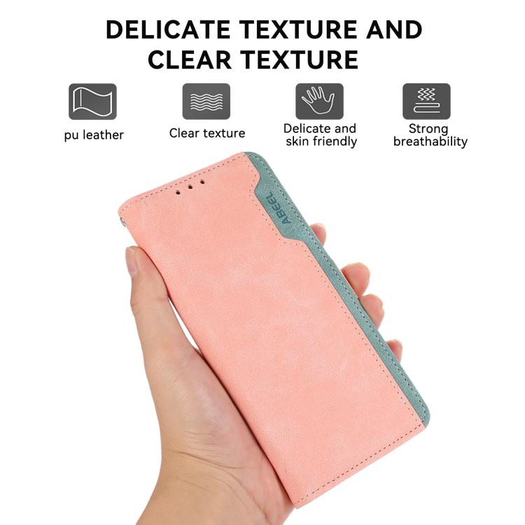 For iPhone 17 Air ABEEL Color Block Magnetic RFID Leather Phone Case(Pink-Cyan)