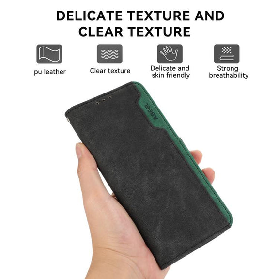 For iPhone 17 Air ABEEL Color Block Magnetic RFID Leather Phone Case(Black-Green)