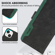 For iPhone 17 Air ABEEL Color Block Magnetic RFID Leather Phone Case(Black-Green)