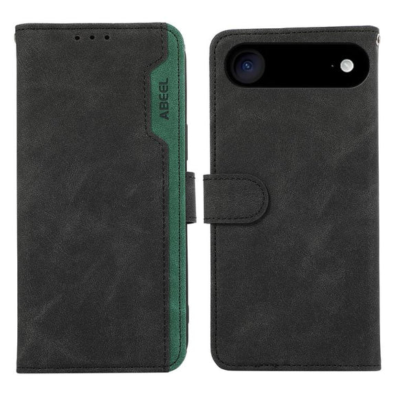 For iPhone 17 Air ABEEL Color Block Magnetic RFID Leather Phone Case(Black-Green)