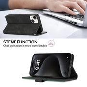 For iPhone 17 Air ABEEL Color Block Magnetic RFID Leather Phone Case(Black-Green)