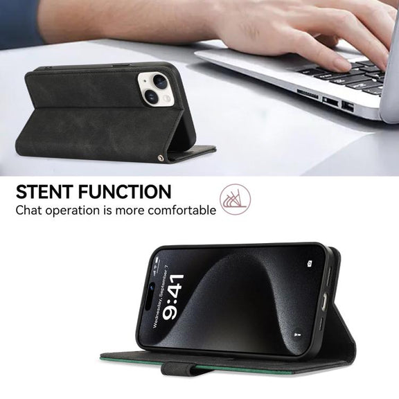 For iPhone 17 Air ABEEL Color Block Magnetic RFID Leather Phone Case(Black-Green)