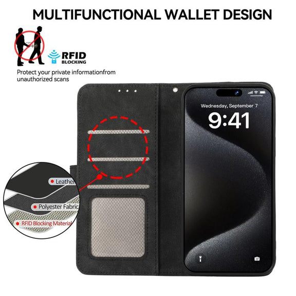 For iPhone 17 Air ABEEL Color Block Magnetic RFID Leather Phone Case(Black-Green)