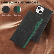 For iPhone 17 Air ABEEL Color Block Magnetic RFID Leather Phone Case(Black-Green)
