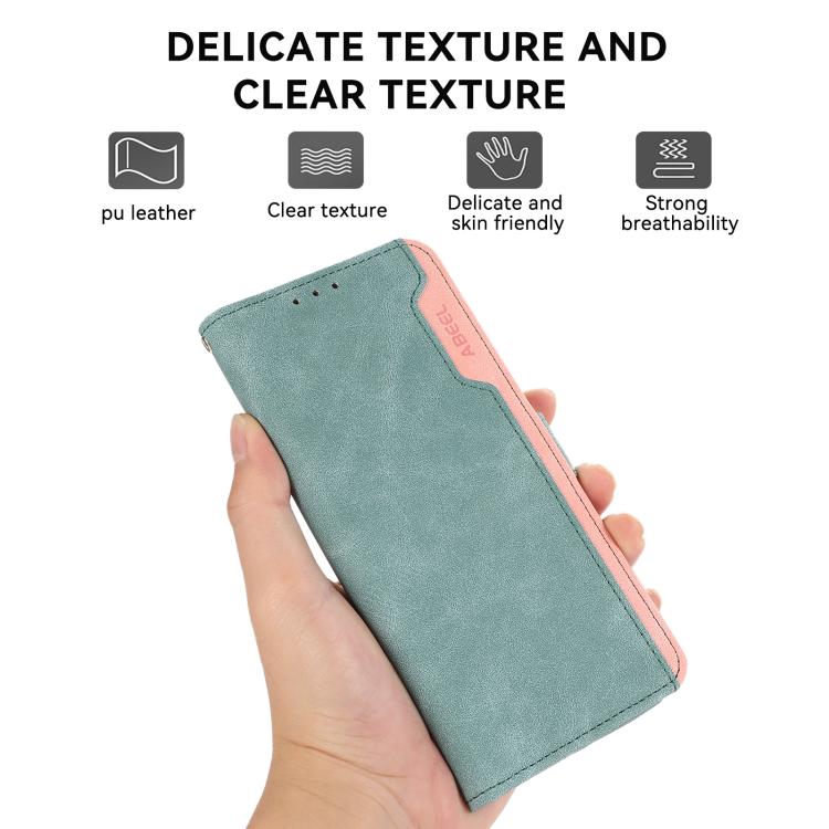 For iPhone 17 Air ABEEL Color Block Magnetic RFID Leather Phone Case(Cyan-Pink)