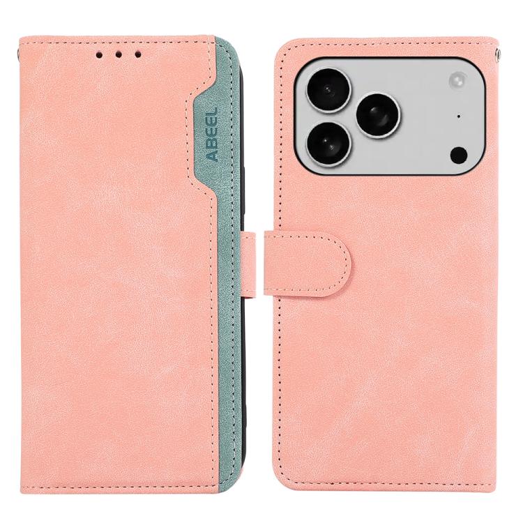 For iPhone 17 Pro ABEEL Color Block Magnetic RFID Leather Phone Case(Pink-Cyan) - free shipping - PMc TechLife - Order now!