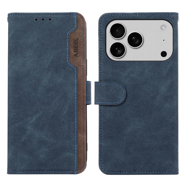 For iPhone 17 Pro Max ABEEL Color Block Magnetic RFID Leather Phone Case(Blue-Brown) - free shipping - PMc TechLife - Order now!