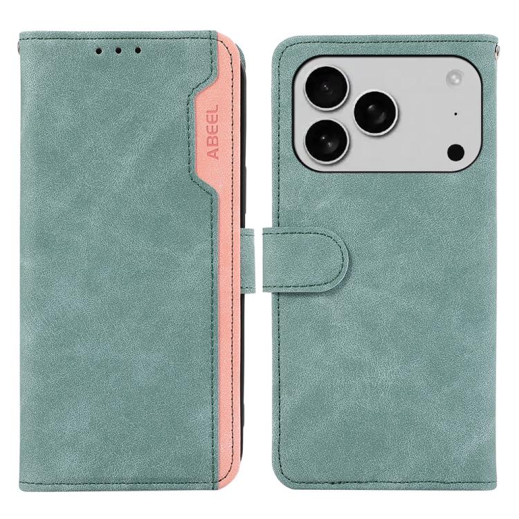 For iPhone 17 Pro Max ABEEL Color Block Magnetic RFID Leather Phone Case(Cyan-Pink) - free shipping - PMc TechLife - Order now!
