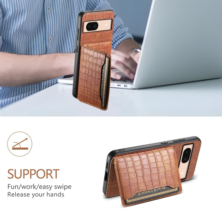 For Google Pixel 8a Crocodile Texture Card Bag Design Full Coverage Phone Case(Brown) - Google Cases by PMC TechLife | Online Shopping South Africa | PMC TechLife | Buy Now Pay Later Mobicred