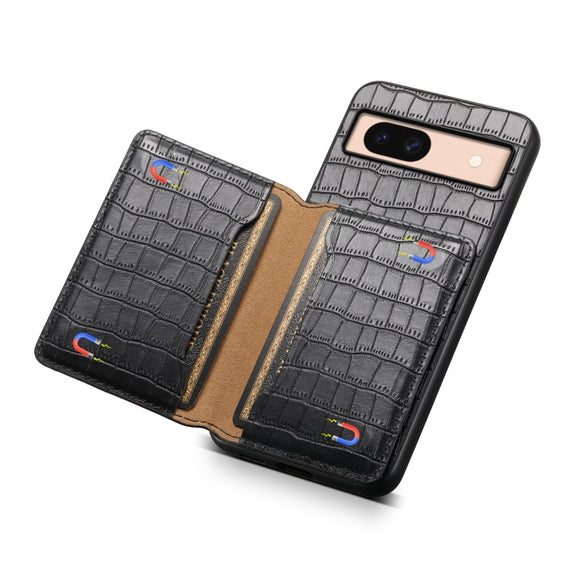 For Google Pixel 8a Crocodile Texture Card Bag Design Full Coverage Phone Case(Black)