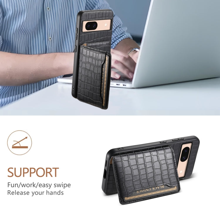 For Google Pixel 8a Crocodile Texture Card Bag Design Full Coverage Phone Case(Black)
