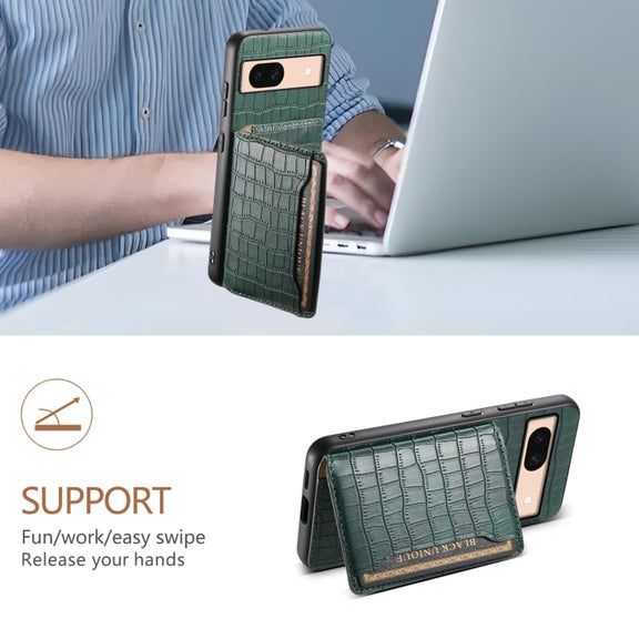 For Google Pixel 8a Crocodile Texture Card Bag Design Full Coverage Phone Case(Green)