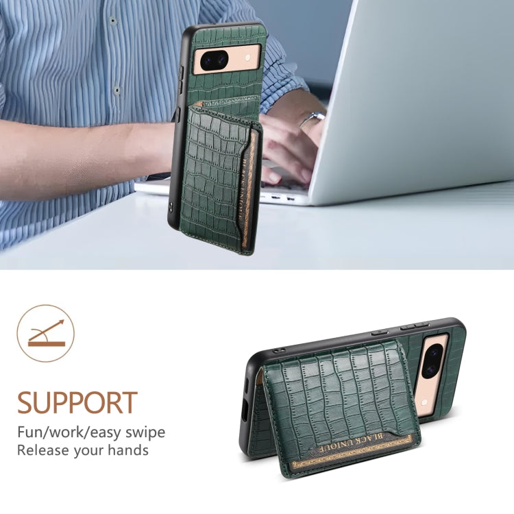 For Google Pixel 8a Crocodile Texture Card Bag Design Full Coverage Phone Case(Green)