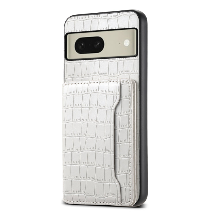 For Google Pixel 8 Crocodile Texture Card Bag Design Full Coverage Phone Case(White) - Google Cases by PMC TechLife | Online Shopping South Africa | PMC TechLife | Buy Now Pay Later Mobicred