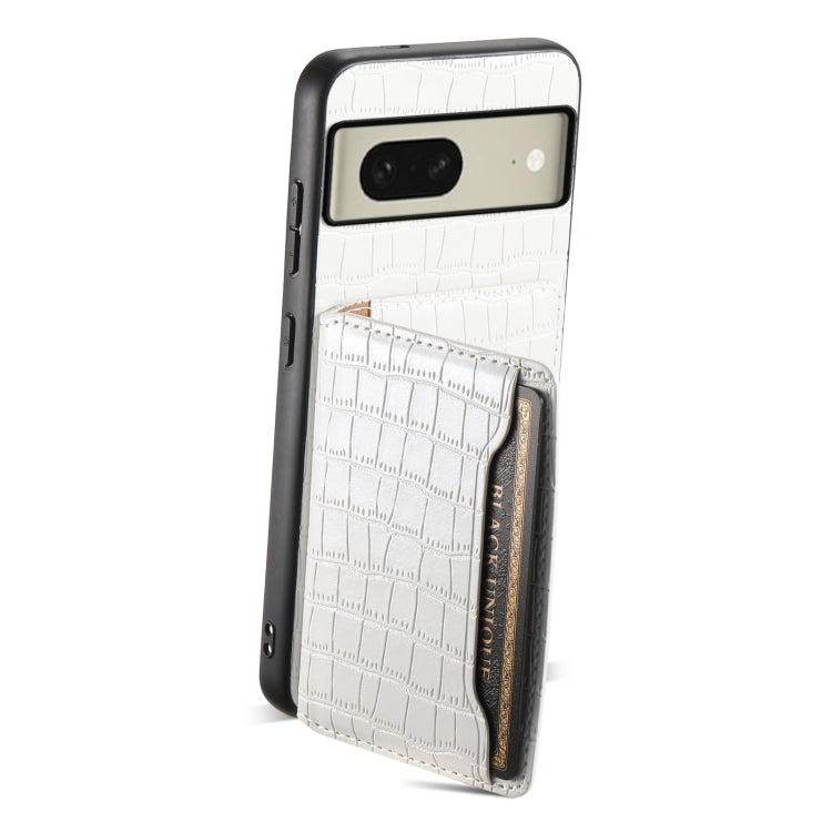 For Google Pixel 8 Crocodile Texture Card Bag Design Full Coverage Phone Case(White) - Google Cases by PMC TechLife | Online Shopping South Africa | PMC TechLife | Buy Now Pay Later Mobicred