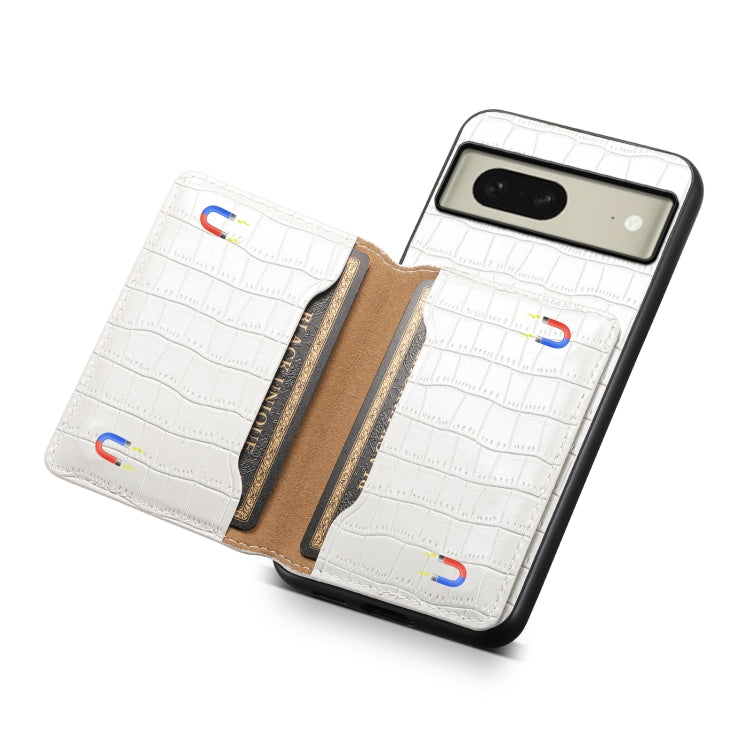 For Google Pixel 8 Crocodile Texture Card Bag Design Full Coverage Phone Case(White) - Google Cases by PMC TechLife | Online Shopping South Africa | PMC TechLife | Buy Now Pay Later Mobicred