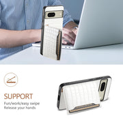 For Google Pixel 8 Crocodile Texture Card Bag Design Full Coverage Phone Case(White)
