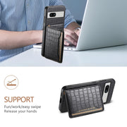 For Google Pixel 7a Crocodile Texture Card Bag Design Full Coverage Phone Case(Black)