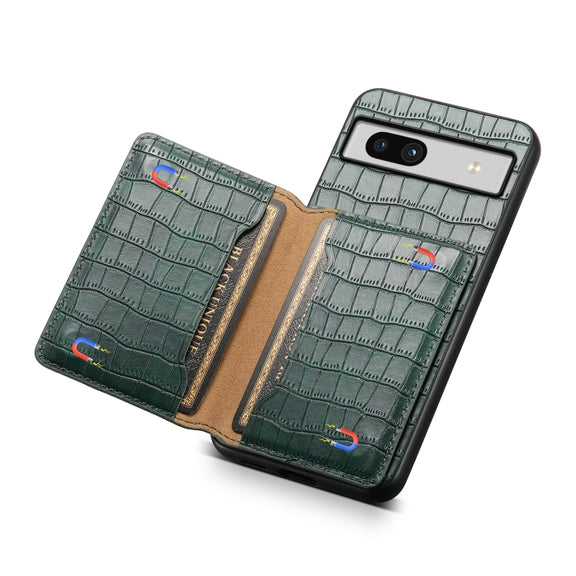 For Google Pixel 7a Crocodile Texture Card Bag Design Full Coverage Phone Case(Green)