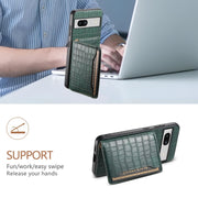 For Google Pixel 7a Crocodile Texture Card Bag Design Full Coverage Phone Case(Green)