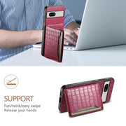 For Google Pixel 7a Crocodile Texture Card Bag Design Full Coverage Phone Case(Red)