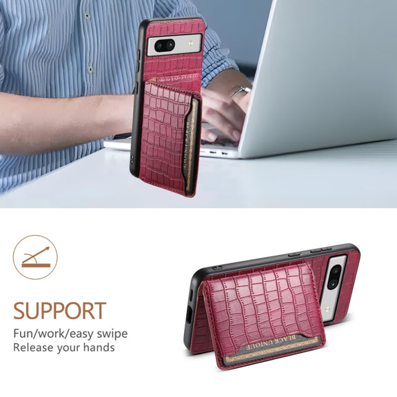 For Google Pixel 7a Crocodile Texture Card Bag Design Full Coverage Phone Case(Red)