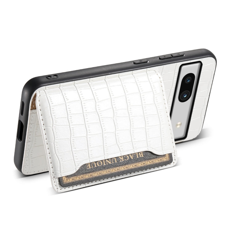 For Google Pixel 7a Crocodile Texture Card Bag Design Full Coverage Phone Case(White) - Google Cases by PMC TechLife | Online Shopping South Africa | PMC TechLife | Buy Now Pay Later Mobicred