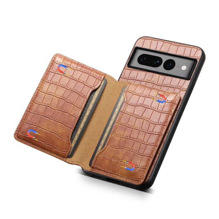For Google Pixel 7 Pro 5G Crocodile Texture Card Bag Design Full Coverage Phone Case(Brown) - Google Cases by PMC TechLife | Online Shopping South Africa | PMC TechLife | Buy Now Pay Later Mobicred