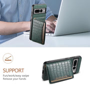 For Google Pixel 7 Pro 5G Crocodile Texture Card Bag Design Full Coverage Phone Case(Green)