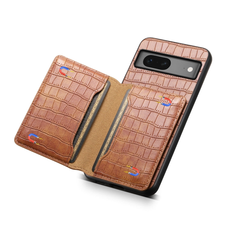 For Google Pixel 7 5G Crocodile Texture Card Bag Design Full Coverage Phone Case(Brown)