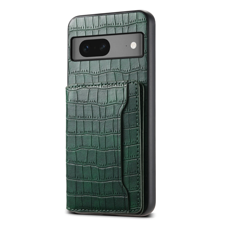 For Google Pixel 7 5G Crocodile Texture Card Bag Design Full Coverage Phone Case(Green) - Google Cases by PMC TechLife | Online Shopping South Africa | PMC TechLife | Buy Now Pay Later Mobicred