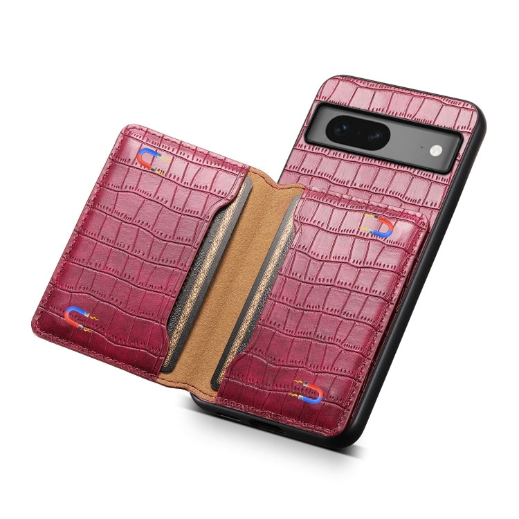 For Google Pixel 7 5G Crocodile Texture Card Bag Design Full Coverage Phone Case(Red)