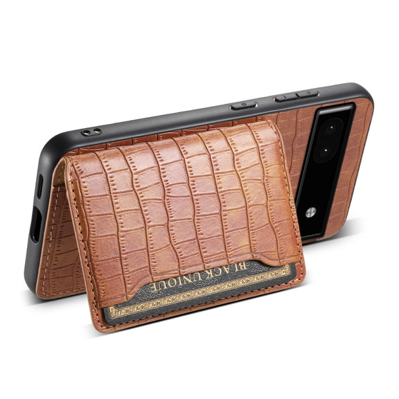 For Google Pixel 6a Crocodile Texture Card Bag Design Full Coverage Phone Case(Brown)
