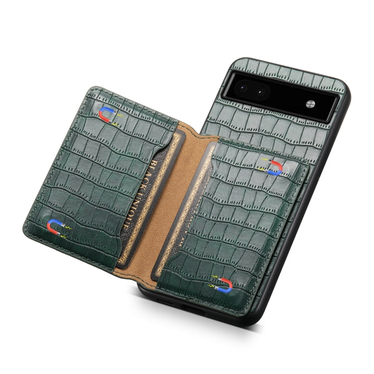 For Google Pixel 6a Crocodile Texture Card Bag Design Full Coverage Phone Case(Green)