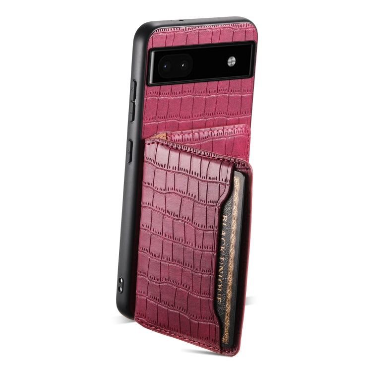 For Google Pixel 6a Crocodile Texture Card Bag Design Full Coverage Phone Case(Red) - Google Cases by PMC TechLife | Online Shopping South Africa | PMC TechLife | Buy Now Pay Later Mobicred