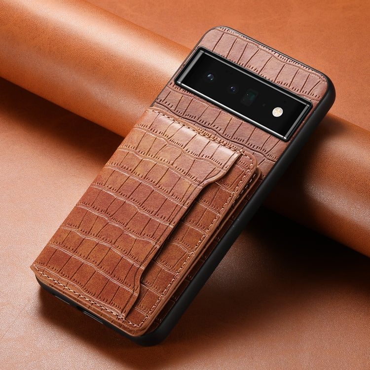 For Google Pixel 6 Pro Crocodile Texture Card Bag Design Full Coverage Phone Case(Brown) - free shipping - PMC TechLife - Order now!