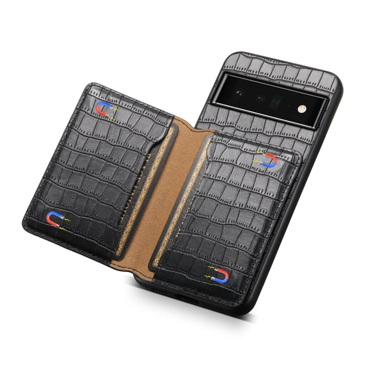 For Google Pixel 6 Pro Crocodile Texture Card Bag Design Full Coverage Phone Case(Black)
